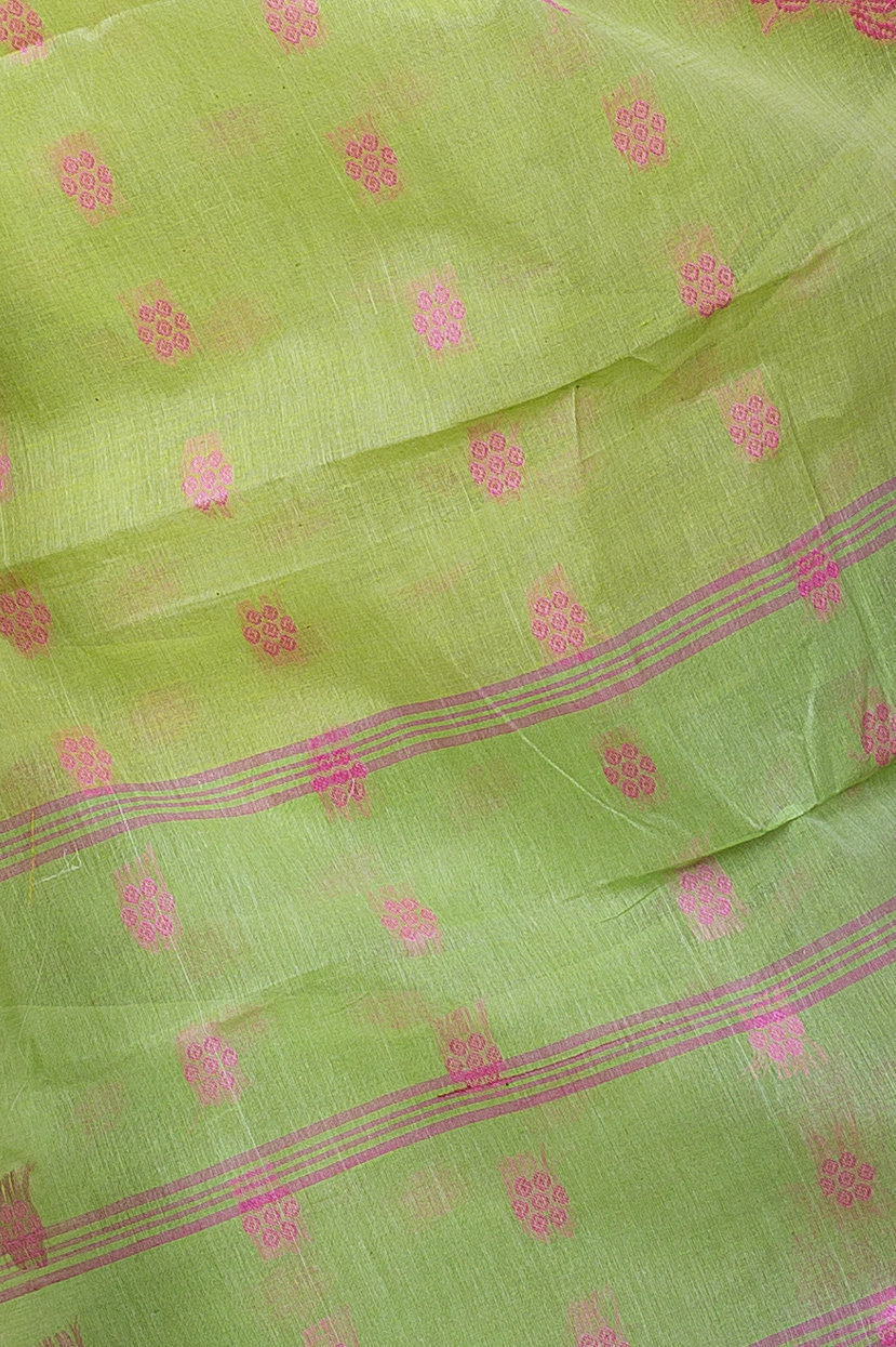 Olive Green Pure Cotton Botgach Tant Saree (541)